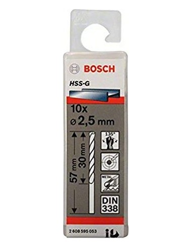 Bosch 10 Metal Drill Bits HSS-G 2,5x30x57mm