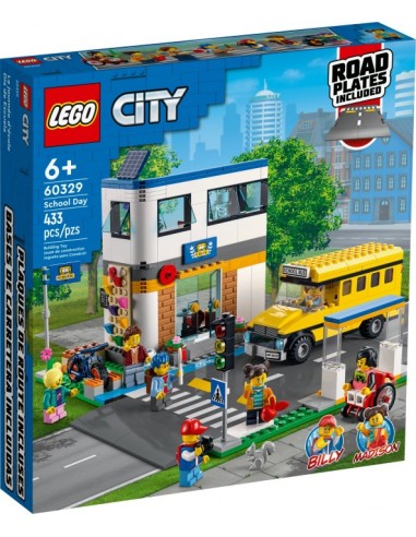 60329 City school with school bus, 2 classrooms and street panels, construction toys