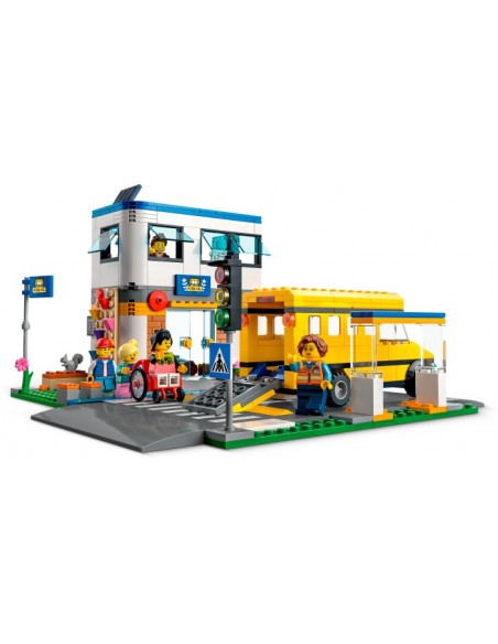 60329 City school with school bus, 2 classrooms and street panels, construction toys
