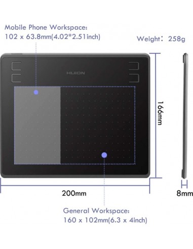 HUION HS64 graphic tablet 5080 lpi 160 x 102 mm...