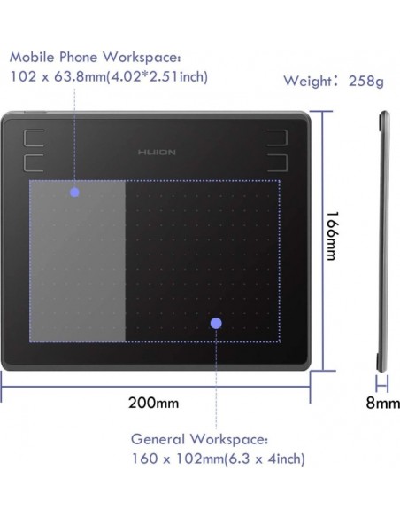 HUION HS64 graphic tablet 5080 lpi 160 x 102 mm USB Black