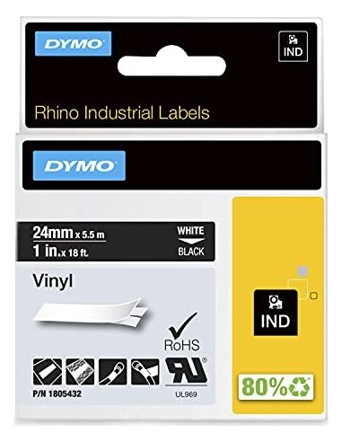 Dymo Rhino 6000+ Vinyl 24 mm x 5,5 m white to black