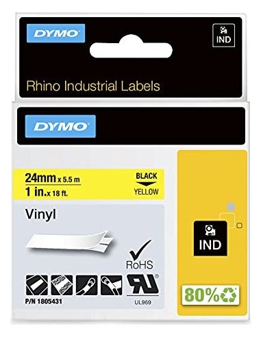 Dymo Rhino 6000+ Vinyl 24 mm x 5,5 m black to yellow