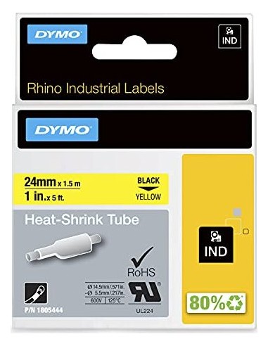 Dymo Rhino Heat-Shrink Tube 24 mm x 1,5 m black to yellow