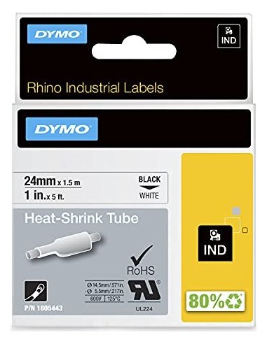 Dymo Rhino Heat-Shrink Tube 24 mm x 1,5 m black to white