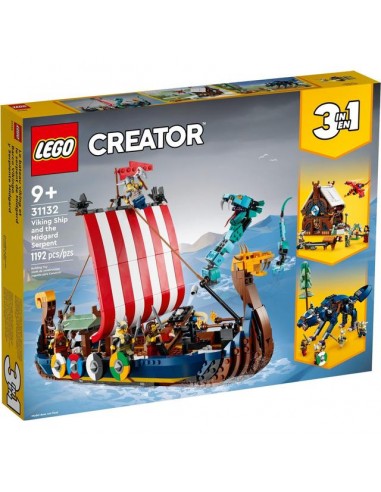 31132 Creator 3in1 Viking Ship with Midgard Serpent, Construction Toy