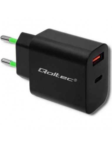 Qoltec 51713 Charger | 18W | 5-12V | 1.5-3A | USB type C PD | USB QC 3.0 | Black