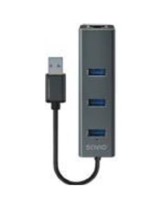 Savio AK-57 USB-A - 3 x USB-A HUB with RJ-45 Gigabit Ethernet adapter, 5000 Mbit/s, grey