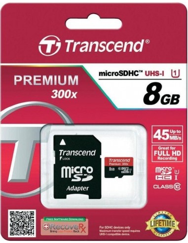 Transcend microSD 8GB memory card (TS8GUSDU1)