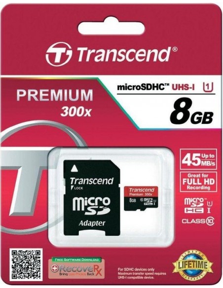 Transcend microSD 8GB memory card (TS8GUSDU1)