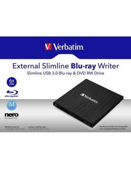 Verbatim External Slimline USB 3.0 Blu-ray burner, external Blu-ray burner (43890)