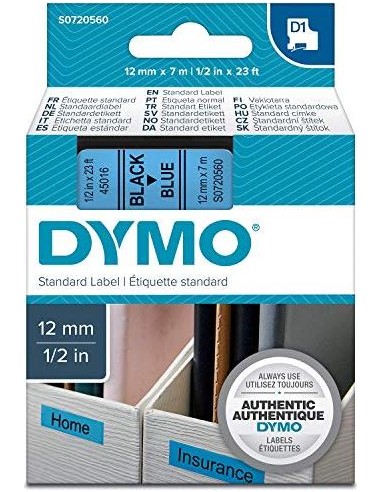 Dymo D1 12mm Black/Blue labels 45016