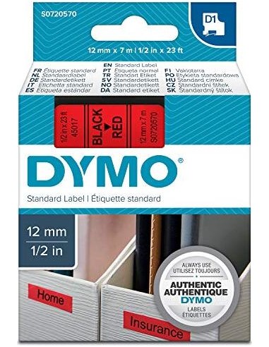 Dymo D1 12mm Black/Red  labels 45017