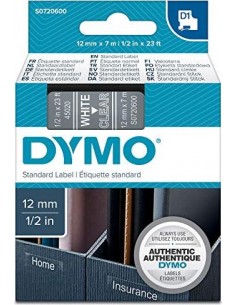 Dymo D1 Schriftband 12 mm x 7 m white / transparent...