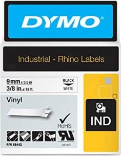 Dymo Rhino Label IND, Vinyl 9 mm x 5,5 m black to white
