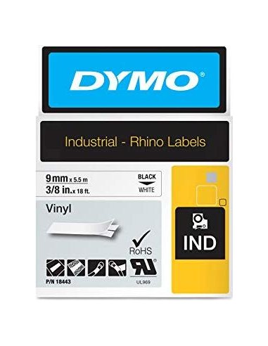 Dymo Rhino Label IND, Vinyl 9 mm x 5,5 m black to white