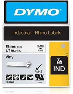 Dymo Rhino Label IND, Vinyl 19 mm x 5,5 m black to white