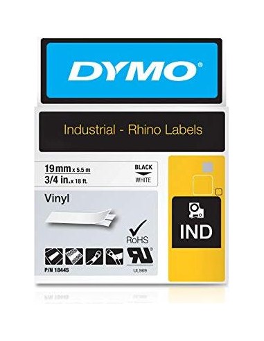 Dymo Rhino Label IND, Vinyl 19 mm x 5,5 m black to white