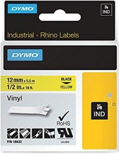 Dymo Rhino Label IND, Vinyl 12 mm x 5,5 m black to yellow