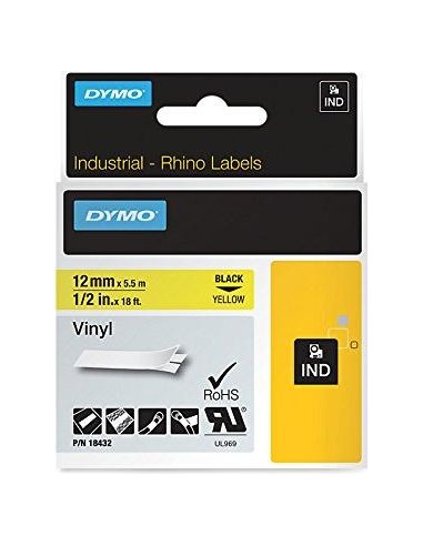 Dymo Rhino Label IND, Vinyl 12 mm x 5,5 m black to yellow