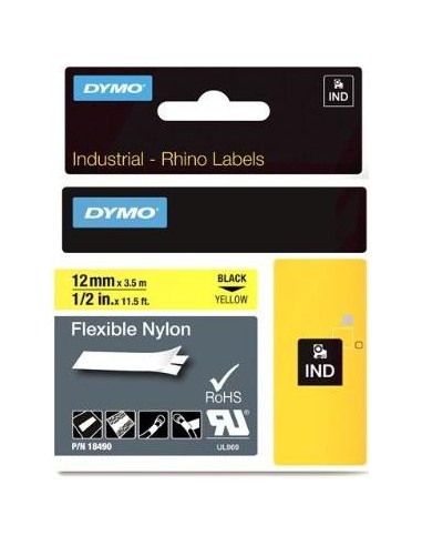 Dymo Rhino Flexible Nylon Tape 12 mm x 3,5 m black to yellow