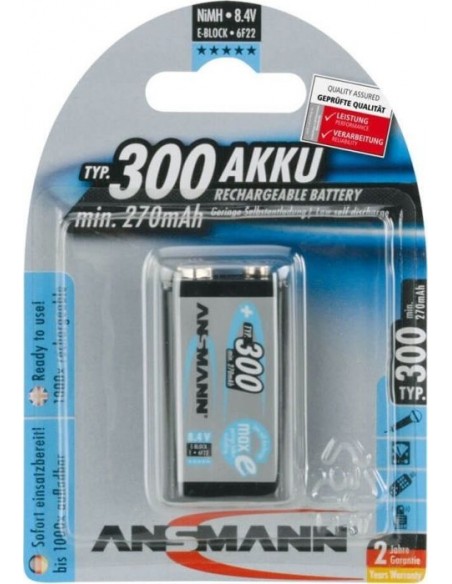 1 Ansmann maxE NiMH Akku 300 9V  270 mAh