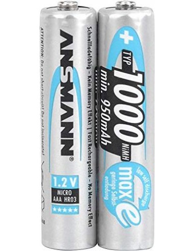 1x2 Ansmann NiMH rech. battery 1000 Micro AAA 950 mAh