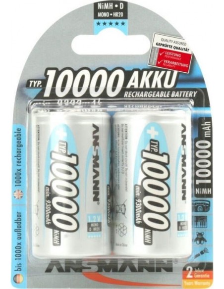 1x2 Ansmann NiMH rech.bat. 10000 Mono D 9300 mAh