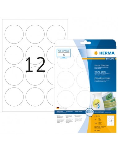 Herma Removable Round Labels  60 25 Sheets DIN A4 300 pcs. 5067