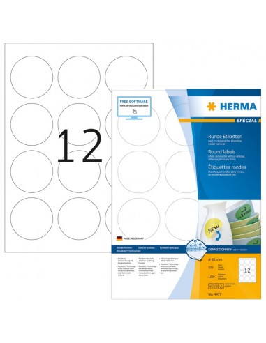 Herma Removable Round Labels  60 100 Sheet DIN A4 1200 pcs. 4477