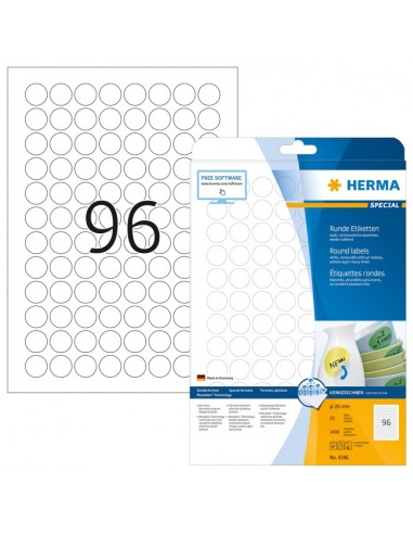 Herma Removable Round Labels  20 25 Sheets DIN A4 2400 pcs. 4386