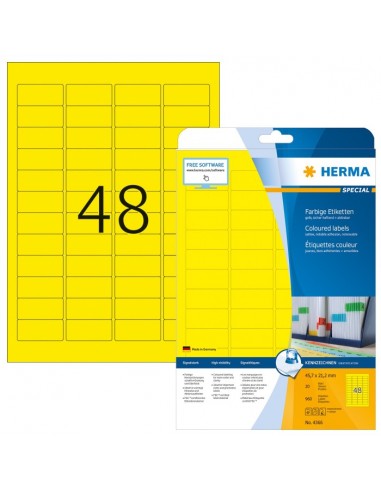 Herma Labels yellow 45,7x21,2 20 Sheets DIN A4 960 pcs. 4366