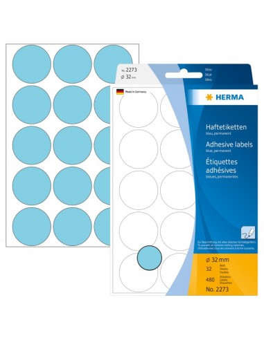 Herma Adhesive Labels blue 32mm 32 Sheets 111x170 480 pcs. 2273