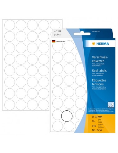 Herma Verschlussetik. rund 19mm 16 Blatt, 640 Stück, transp.2257