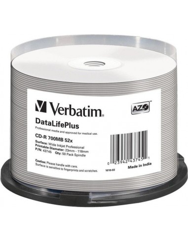 1x50 Verbatim CD-R 80 / 700MB 52x white wide printable NON-ID