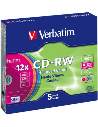 1x5 Verbatim CD-RW 80 / 700MB 10x Speed, Colour, Slim