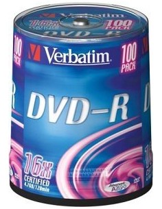 1x100 Verbatim DVD-R 4,7GB 16x Speed, matt silver