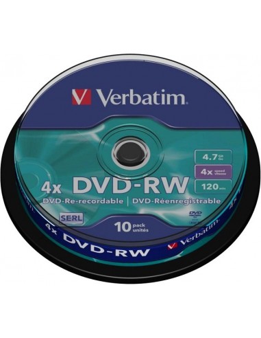 1x10 Verbatim DVD-RW 4,7GB 4x Speed, matte silver Cakebox