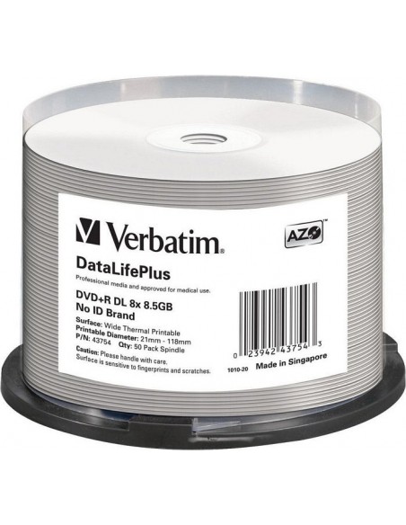 1x50 Verbatim DVD+R Double Layer 8x Speed 8,5GB thermal printable