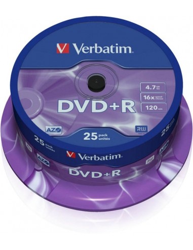 1x25 Verbatim DVD+R 4,7GB 16x Speed, matt silver