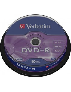 1x10 Verbatim DVD+R 4,7GB 16x Speed, matt silver Cakebox