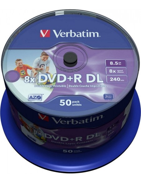 1x50 Verbatim DVD+R Double Layer 8x Speed, 8,5GB wide printable
