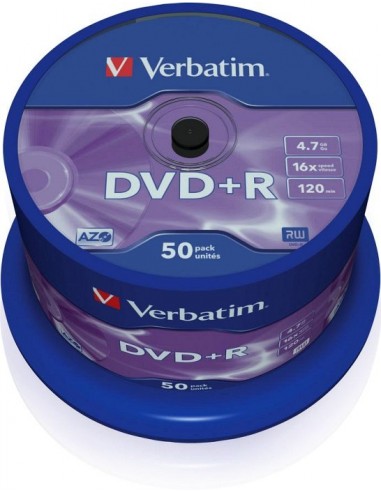 1x50 Verbatim DVD+R 4,7GB 16x Speed, matt silver