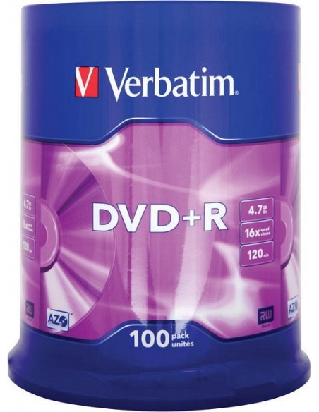 1x100 Verbatim DVD+R 4,7GB 16x Speed, matt silver