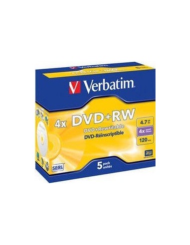 1x5 Verbatim DVD+RW 4,7GB 4x Speed, matt silver Jewel Case