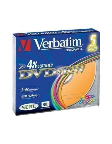 1x5 Verbatim DVD+RW 4,7GB 4x Speed Colour Surface Slimcase