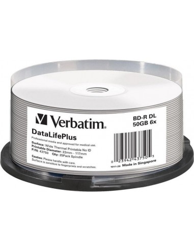 1x25 Verbatim BD-R Blu-Ray 50GB 6x Speed thermal printable CB