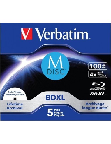 1x5 Verbatim M-Disc BD-R Blu-Ray 100GB 4x Speed inkjet print. JC