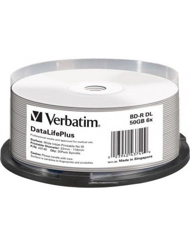 1x25 Verbatim BD-R Blu-Ray 50GB 6x Speed printable Cakebox