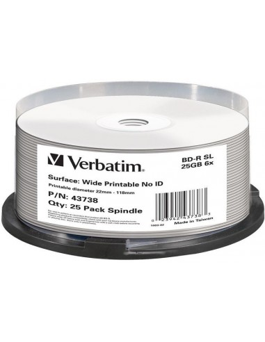 1x25 Verbatim BD-R Blu-Ray 25GB 6x Speed wide printable NO-ID